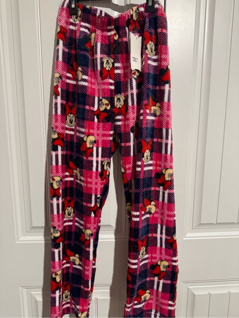 Minnie Mouse Pink Plaid Plush Pajama Pants One Size New With Tags - Picture 7 of 9